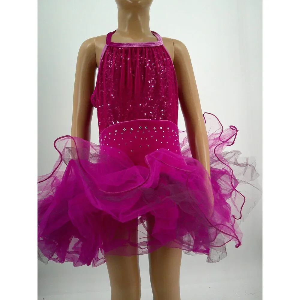Pre-Owned Dance Costume Curtain Call C476 Medium Child Pink Velvet Tutu Ballet